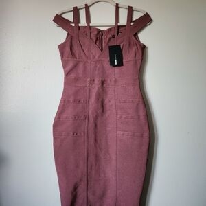 NWT Fashion Nova Strapless Bondage Dress in Mauve